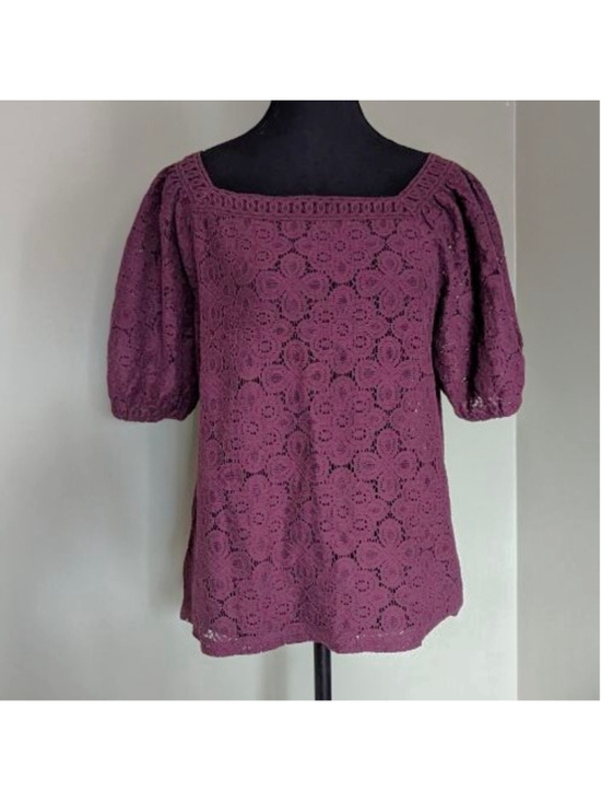 LOFT Tops - Loft Square Neck Lacey Blouse M Deep Plum Boho Romantic